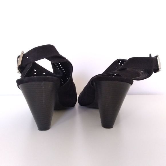 Black Embroidered Open Toe Slingbacks - Picture 2 of 6